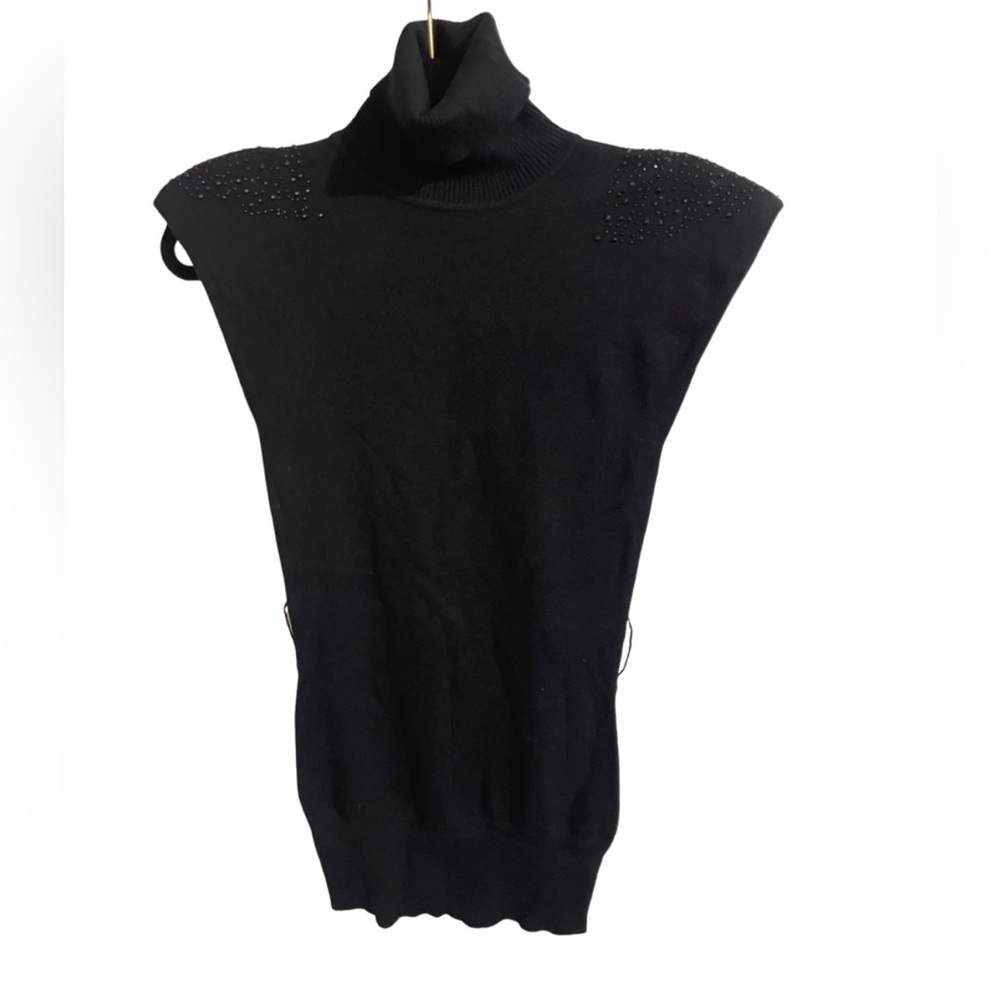 Women Beaded shoulder black sleeveless top